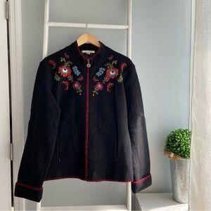 Coldwater Creek Black Jacket with Vibrant Embroidery